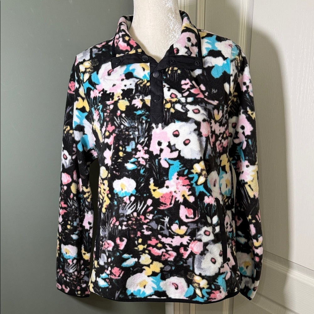Vera Bradley Sporty Fleece Pullover Floral Snap Neck Jacket Size Small NWT